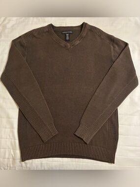 Structure Men’s Chocolate Brown Vintage Look Y2K V-Neck Ramie Sweater L